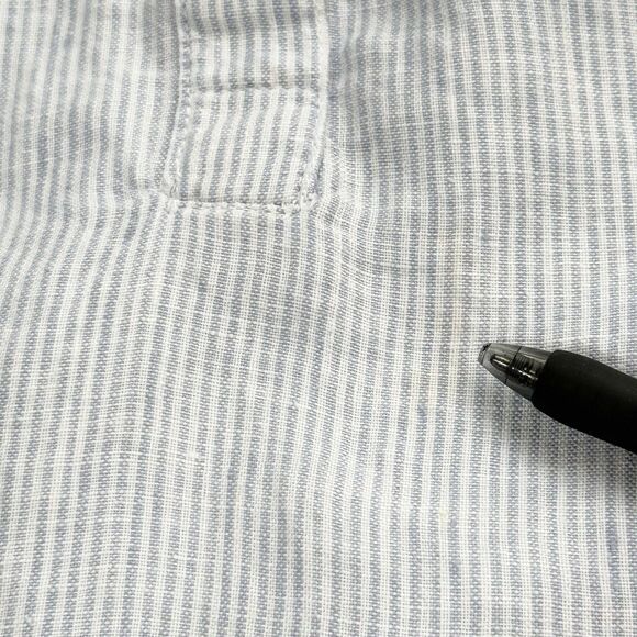 TAHARI Dress 2X 100% Linen Pinstripes Sleeveless Shift Mini Popover White Blue - Picture 11 of 11